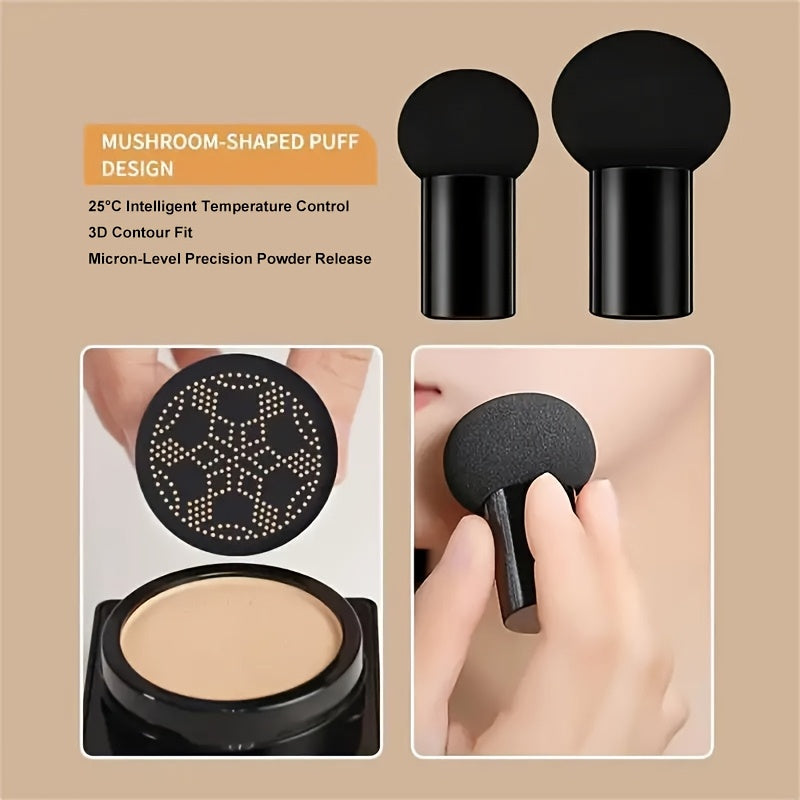 2 unidades de base de maquillaje con almohadilla de aire con cabezal en forma de hongo, crema, crema CC impecable, ligera, cobertura total, corrector hidratante de larga duración, base de maquillaje, maquillaje nude natural.