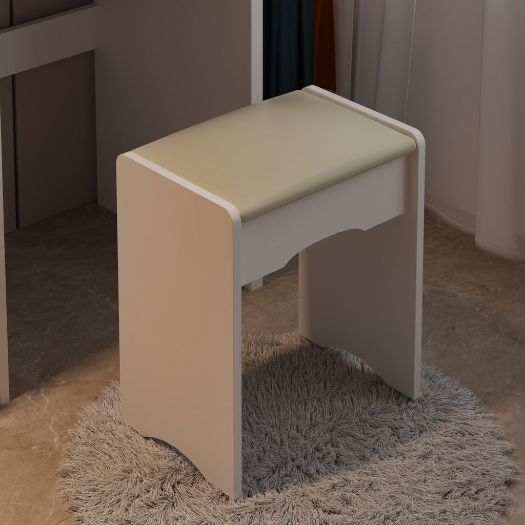 Moderno conjunto de tocador con espejo iluminado y mesa de maquillaje para niñas.