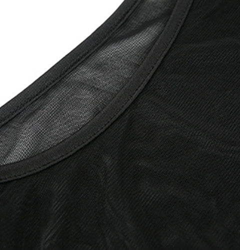 Blusas negras de malla transparente para mujer: diseño seductor de rejilla, modernas y transpirables, perfectas para mujeres amantes de la moda, tanto para atuendos casuales como elegantes.