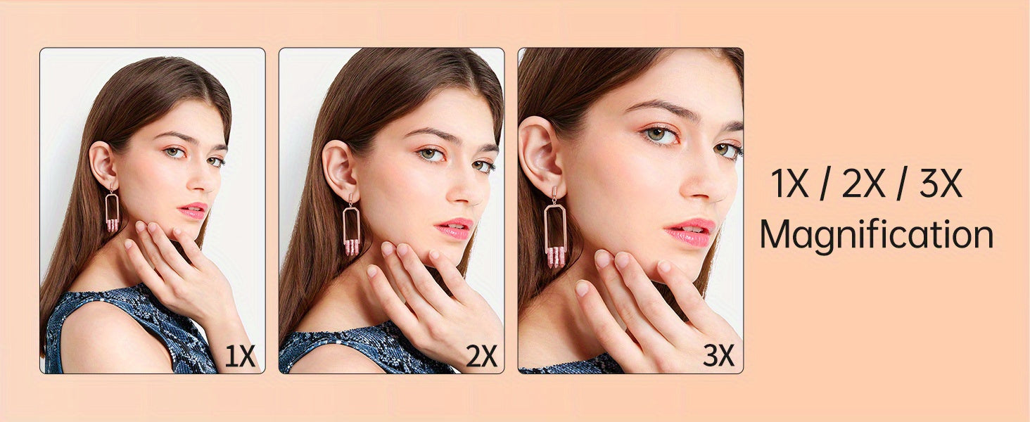 Espejo de tocador plegable con luces, espejo de maquillaje iluminado con aumento de 2X/3X, 21 LED con atenuación táctil, espejo de tocador iluminado con doble alimentación y rotación de 180°, espejo de maquillaje con iluminación.