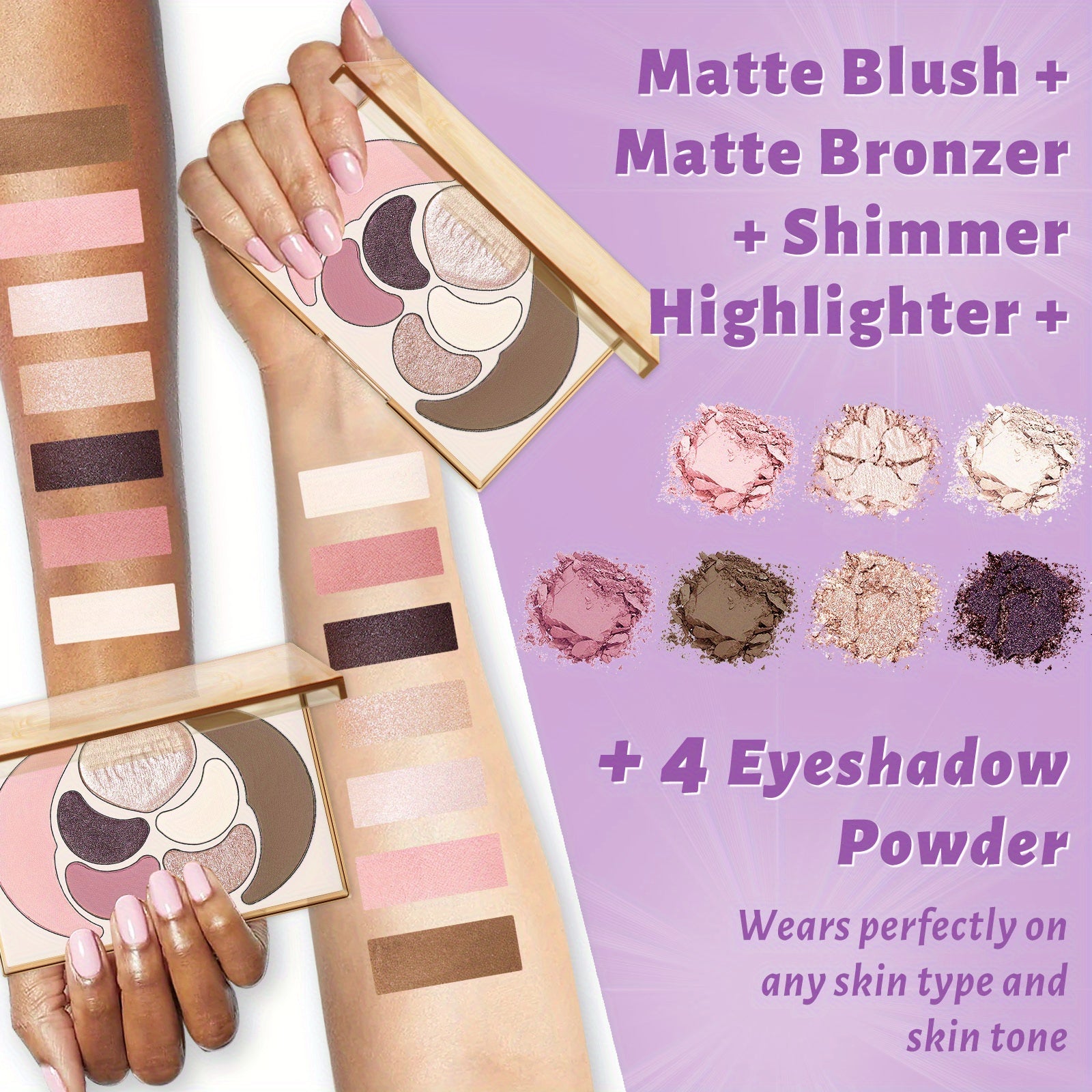 Kit de maquillaje todo en uno UCANBE: 4 sombras de ojos mate brillantes, 1 rubor, 1 bronceador contorno, 1 iluminador. Paleta de maquillaje. Sets de maquillaje para mujeres, niñas y adolescentes.