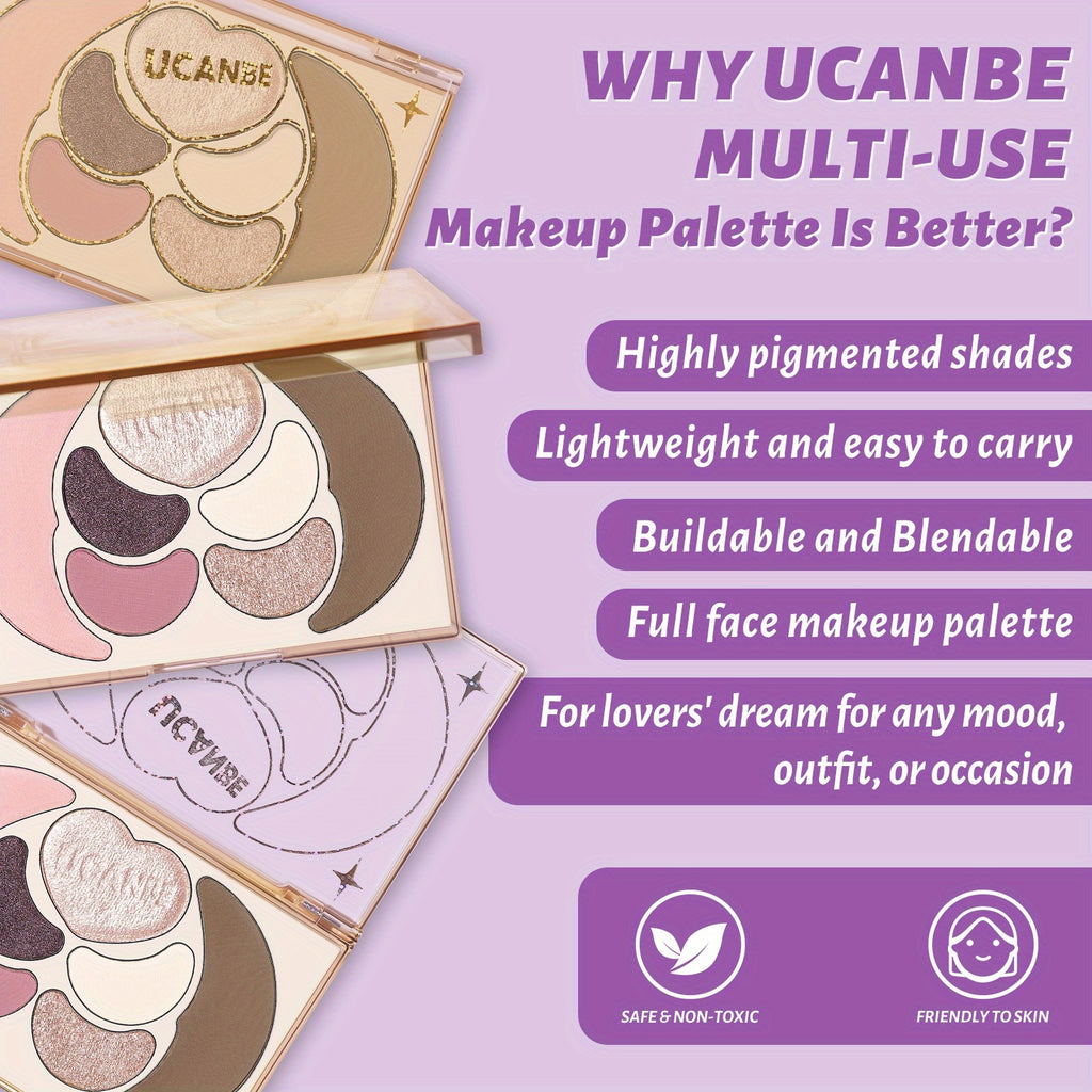 Kit de maquillaje todo en uno UCANBE: 4 sombras de ojos mate brillantes, 1 rubor, 1 bronceador contorno, 1 iluminador. Paleta de maquillaje. Sets de maquillaje para mujeres, niñas y adolescentes.