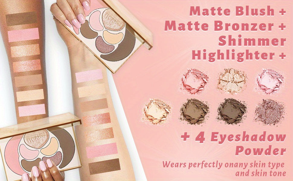Kit de maquillaje todo en uno UCANBE: 4 sombras de ojos mate brillantes, 1 rubor, 1 bronceador contorno, 1 iluminador. Paleta de maquillaje. Sets de maquillaje para mujeres, niñas y adolescentes.