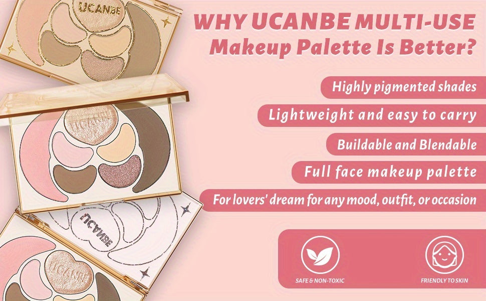 Kit de maquillaje todo en uno UCANBE: 4 sombras de ojos mate brillantes, 1 rubor, 1 bronceador contorno, 1 iluminador. Paleta de maquillaje. Sets de maquillaje para mujeres, niñas y adolescentes.