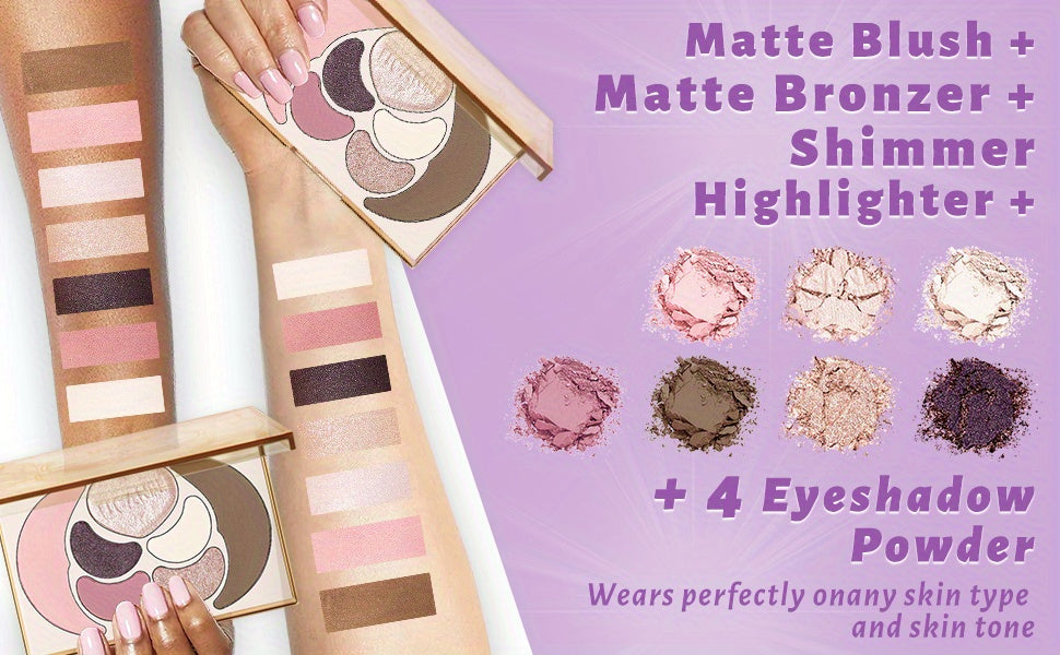 Kit de maquillaje todo en uno UCANBE: 4 sombras de ojos mate brillantes, 1 rubor, 1 bronceador contorno, 1 iluminador. Paleta de maquillaje. Sets de maquillaje para mujeres, niñas y adolescentes.