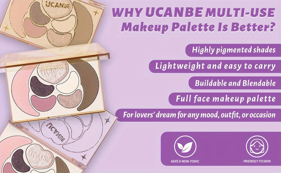 Kit de maquillaje todo en uno UCANBE: 4 sombras de ojos mate brillantes, 1 rubor, 1 bronceador contorno, 1 iluminador. Paleta de maquillaje. Sets de maquillaje para mujeres, niñas y adolescentes.