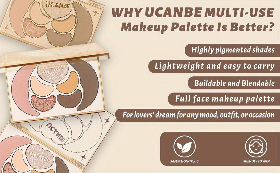 Kit de maquillaje todo en uno UCANBE: 4 sombras de ojos mate brillantes, 1 rubor, 1 bronceador contorno, 1 iluminador. Paleta de maquillaje. Sets de maquillaje para mujeres, niñas y adolescentes.