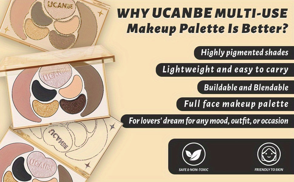 Kit de maquillaje todo en uno UCANBE: 4 sombras de ojos mate brillantes, 1 rubor, 1 bronceador contorno, 1 iluminador. Paleta de maquillaje. Sets de maquillaje para mujeres, niñas y adolescentes.