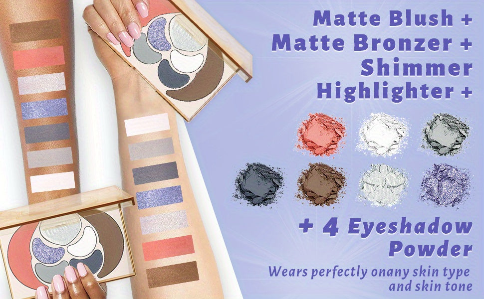 Kit de maquillaje todo en uno UCANBE: 4 sombras de ojos mate brillantes, 1 rubor, 1 bronceador contorno, 1 iluminador. Paleta de maquillaje. Sets de maquillaje para mujeres, niñas y adolescentes.