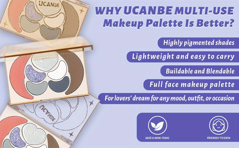 Kit de maquillaje todo en uno UCANBE: 4 sombras de ojos mate brillantes, 1 rubor, 1 bronceador contorno, 1 iluminador. Paleta de maquillaje. Sets de maquillaje para mujeres, niñas y adolescentes.