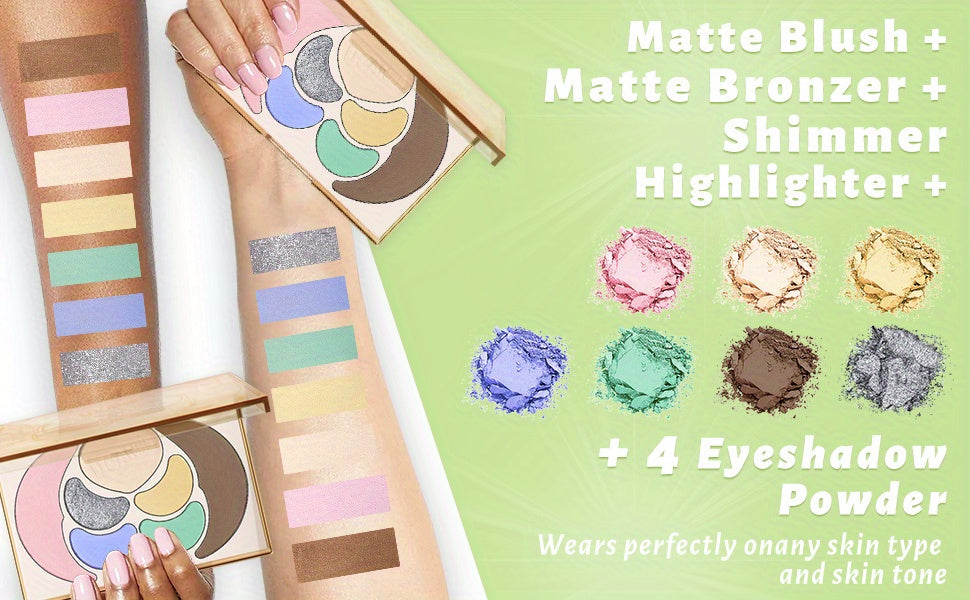 Kit de maquillaje todo en uno UCANBE: 4 sombras de ojos mate brillantes, 1 rubor, 1 bronceador contorno, 1 iluminador. Paleta de maquillaje. Sets de maquillaje para mujeres, niñas y adolescentes.