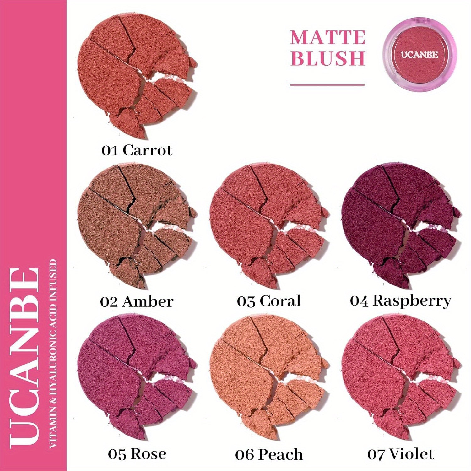 Paleta de maquillaje UCANBE con colorete en crema mate que se convierte en polvo, colorete ligero y altamente pigmentado para mejillas y ojos, coloretes para el rostro con cobertura aterciopelada impecable y fácil de difuminar.