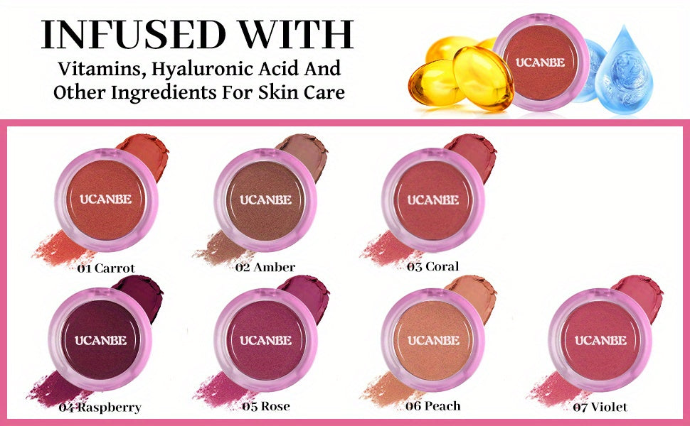 Paleta de maquillaje UCANBE con colorete en crema mate que se convierte en polvo, colorete ligero y altamente pigmentado para mejillas y ojos, coloretes para el rostro con cobertura aterciopelada impecable y fácil de difuminar.