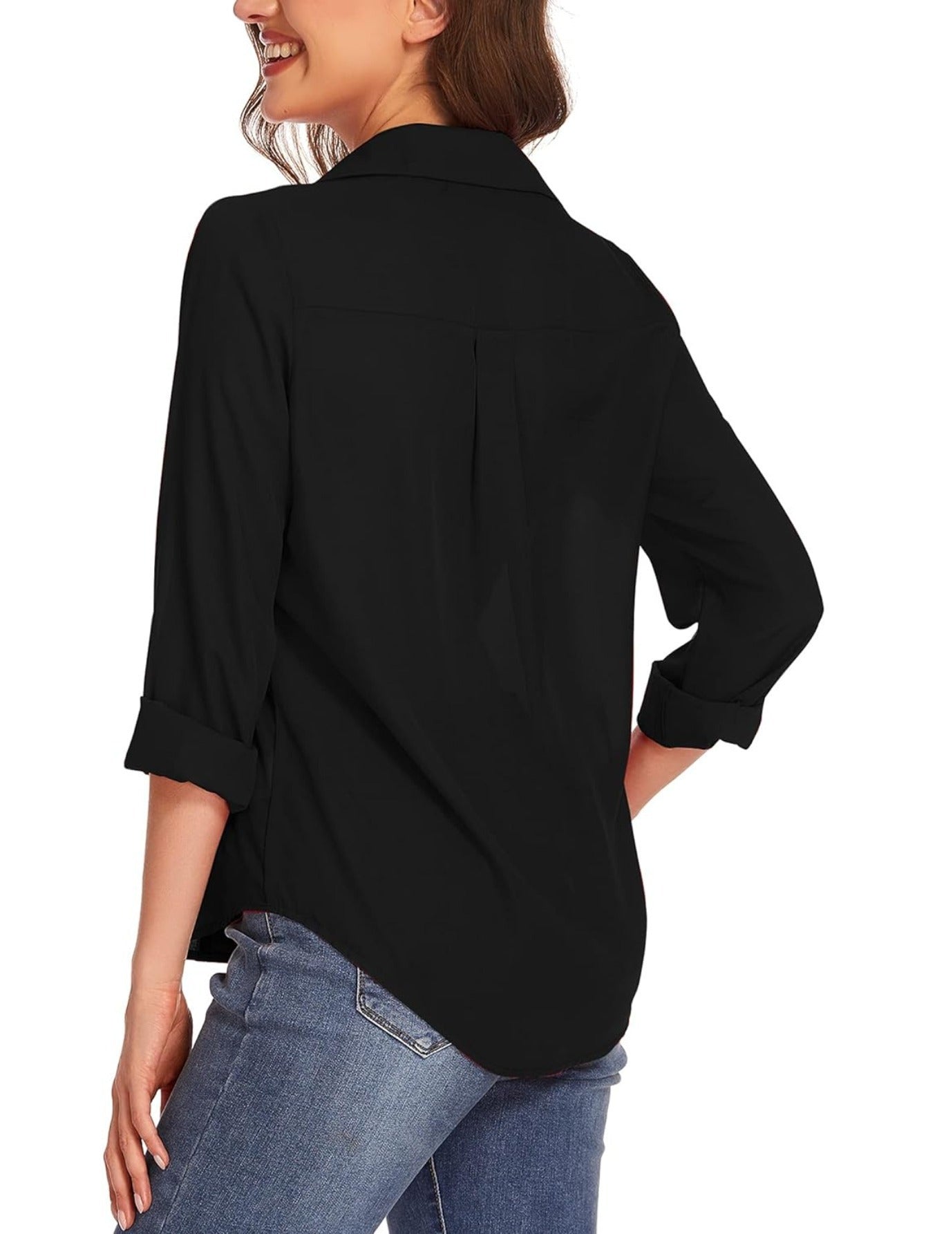 Camisas de mujer con botones y bolsillos Blusas de oficina de manga larga Blusas informales de vestir Camisas ajustadas de gasa S-XXL