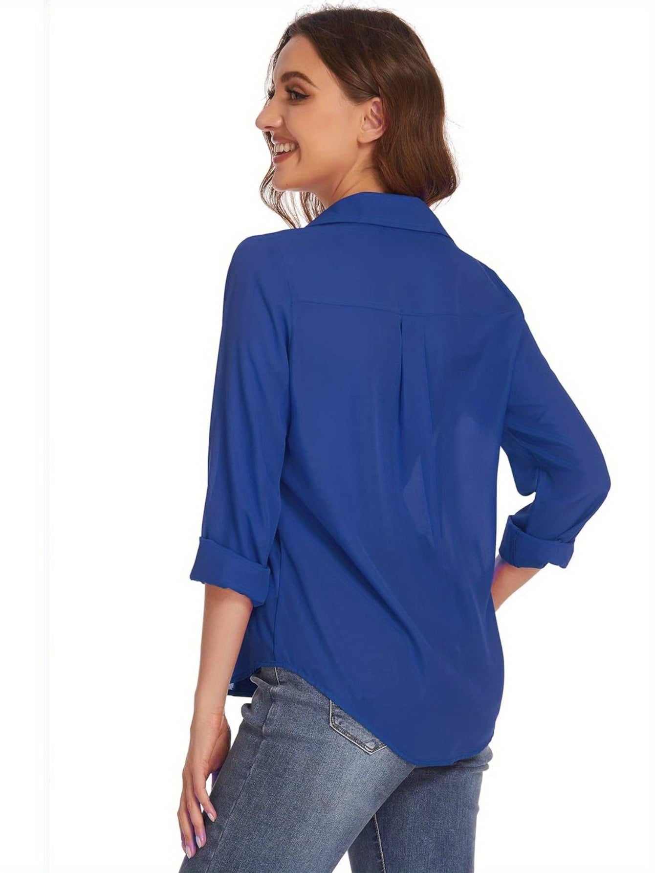 Camisas de mujer con botones y bolsillos Blusas de oficina de manga larga Blusas informales de vestir Camisas ajustadas de gasa S-XXL