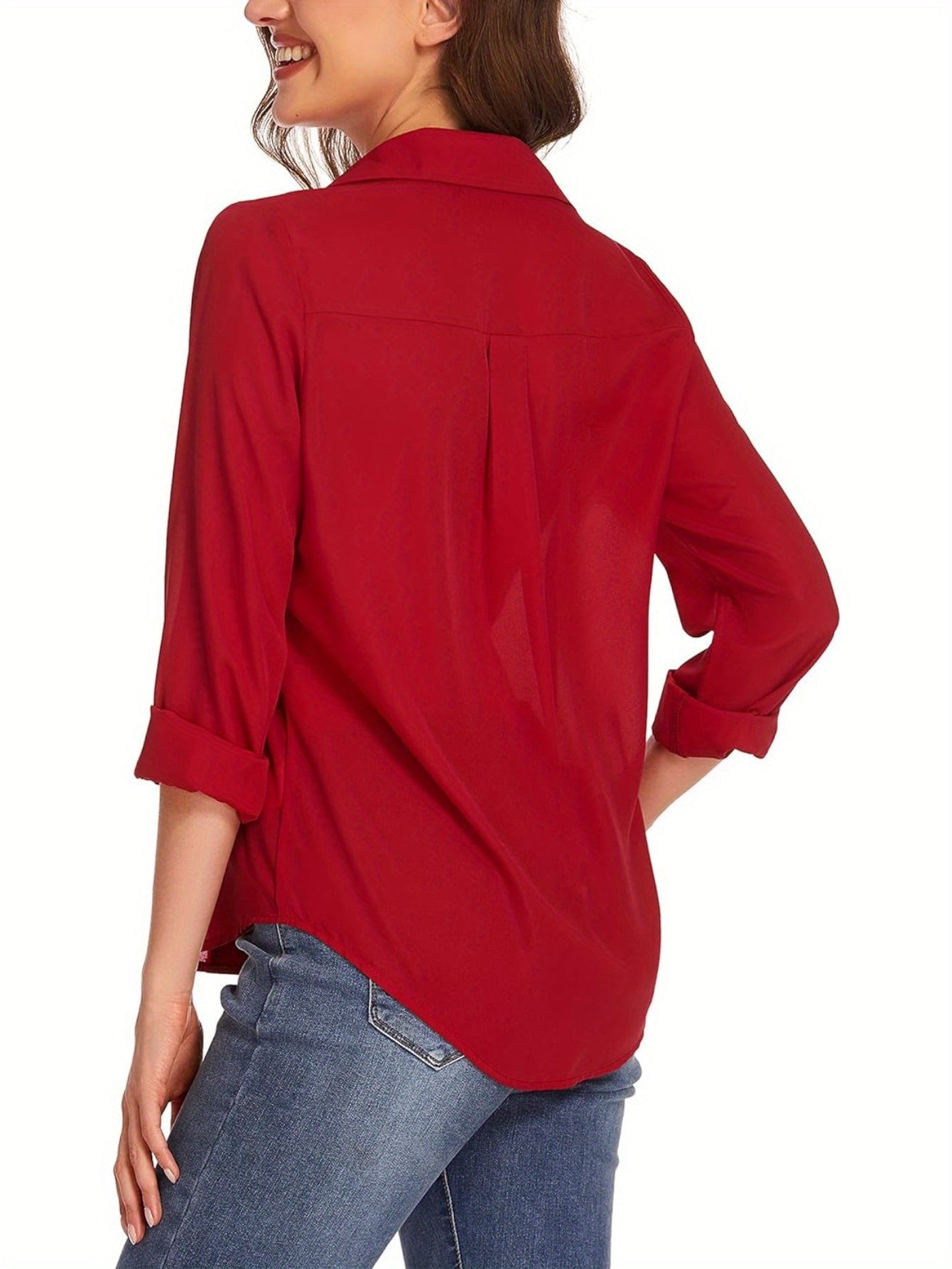 Camisas de mujer con botones y bolsillos Blusas de oficina de manga larga Blusas informales de vestir Camisas ajustadas de gasa S-XXL