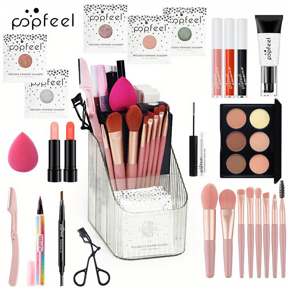 Set de maquillaje multiuso para regalo, que incluye paleta de sombras de ojos, base de maquillaje, brillo de labios, colorete en polvo, brocha, delineador de ojos, etc.
