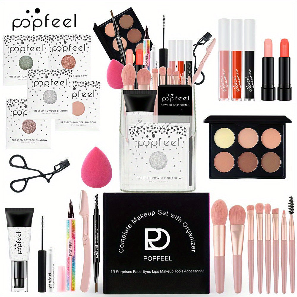 Set de maquillaje multiuso para regalo, que incluye paleta de sombras de ojos, base de maquillaje, brillo de labios, colorete en polvo, brocha, delineador de ojos, etc.