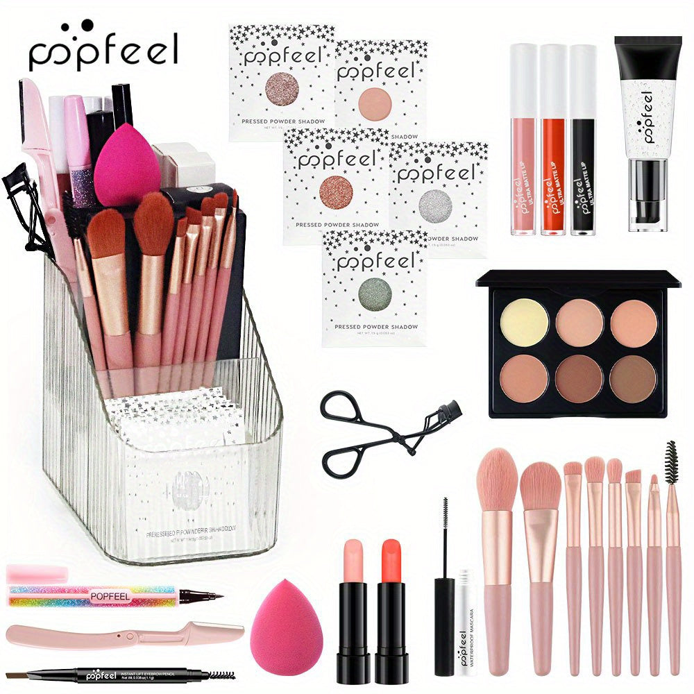 Set de maquillaje multiuso para regalo, que incluye paleta de sombras de ojos, base de maquillaje, brillo de labios, colorete en polvo, brocha, delineador de ojos, etc.