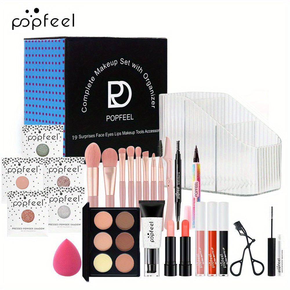 Set de maquillaje multiuso para regalo, que incluye paleta de sombras de ojos, base de maquillaje, brillo de labios, colorete en polvo, brocha, delineador de ojos, etc.