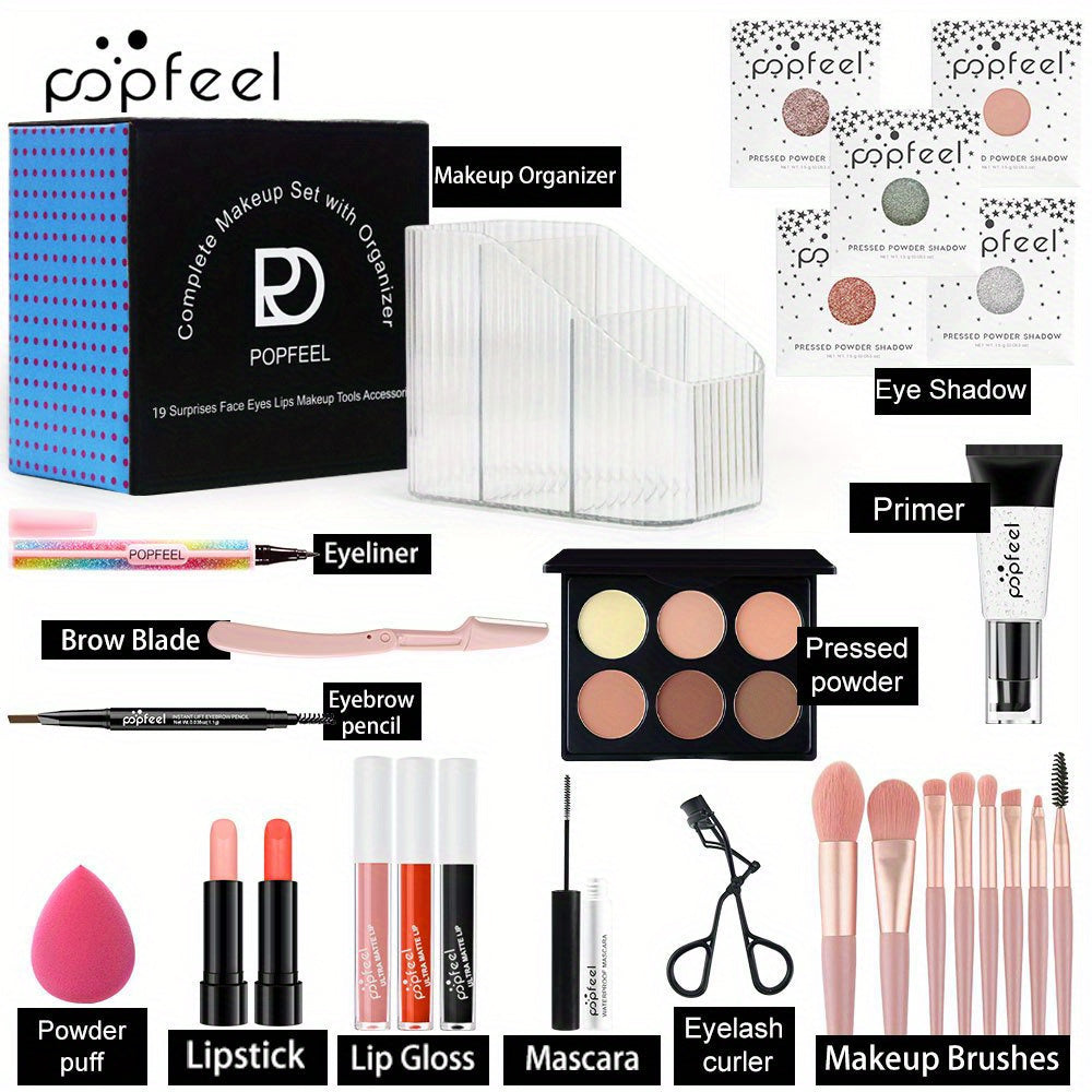 Set de maquillaje multiuso para regalo, que incluye paleta de sombras de ojos, base de maquillaje, brillo de labios, colorete en polvo, brocha, delineador de ojos, etc.