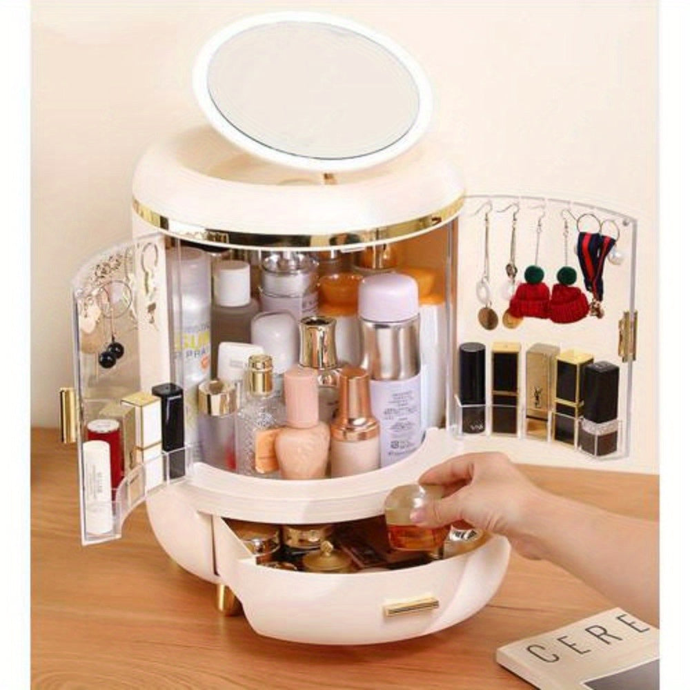 Estuche multifuncional para maquillaje, organizador de maquillaje con cajones, vitrinas para guardar cosméticos con espejo, organizadores para el cuidado de la piel a prueba de polvo, adecuados para el baño y el tocador.