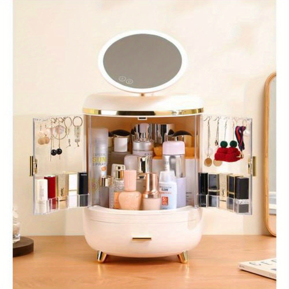 Estuche multifuncional para maquillaje, organizador de maquillaje con cajones, vitrinas para guardar cosméticos con espejo, organizadores para el cuidado de la piel a prueba de polvo, adecuados para el baño y el tocador.