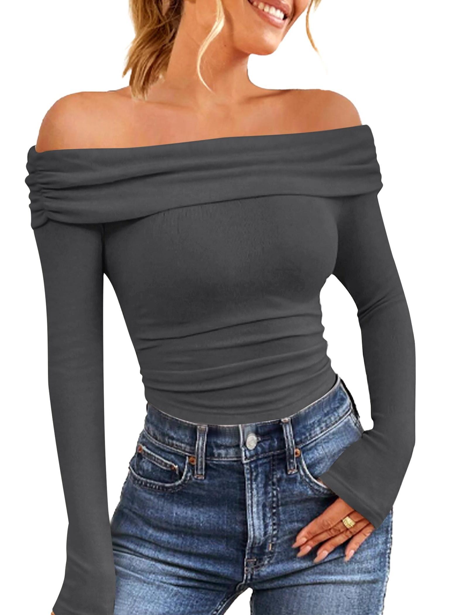 2025 Blusas con hombros descubiertos y mangas largas para mujer, blusas elegantes y casuales, ropa Y2K, blusas ajustadas y sexys de moda para salir.