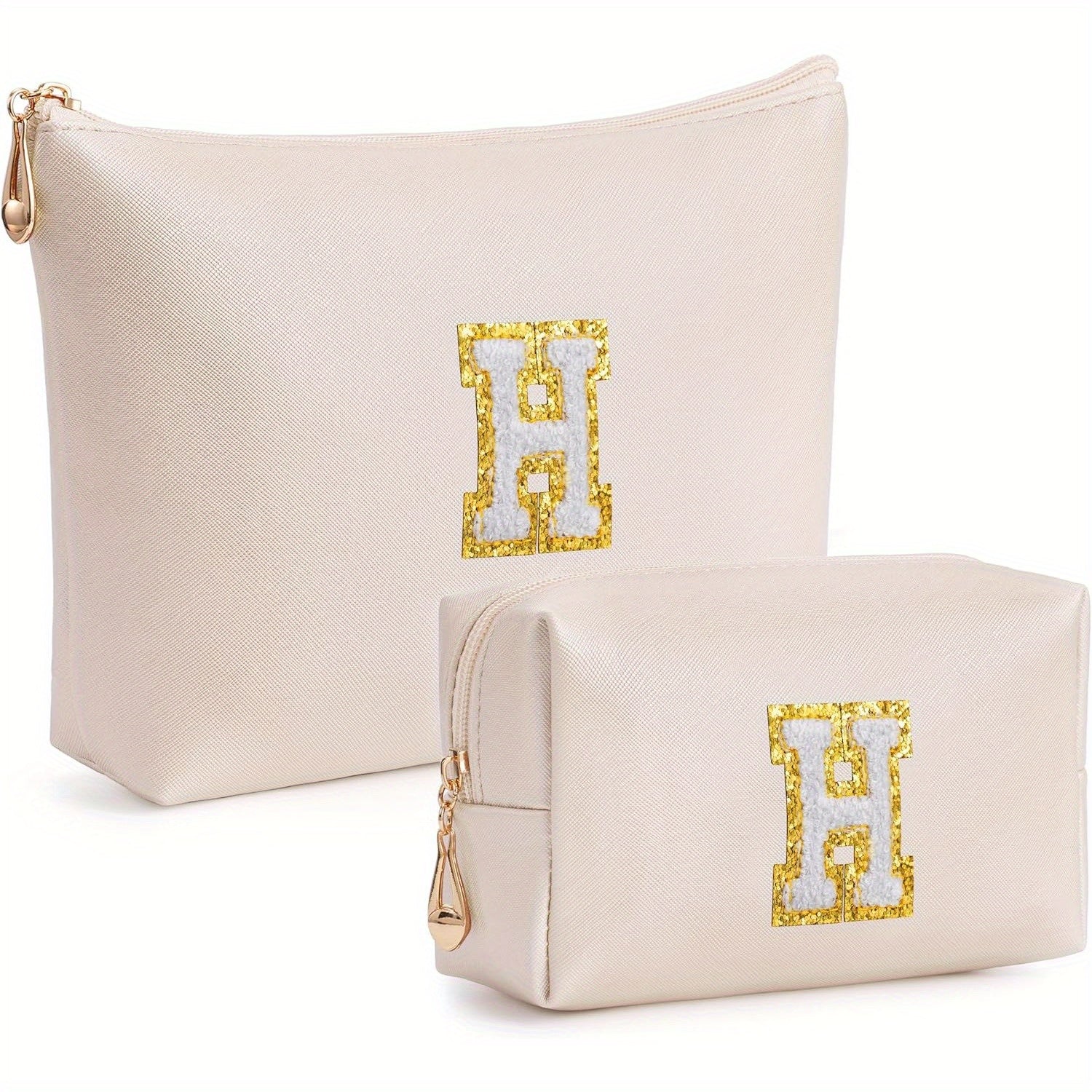 2 piezas de bonitos estuches de maquillaje con iniciales para regalar a amigas, exquisito regalo para el Día de la Madre, estuche de maquillaje impermeable de cuero sintético PU, letras de la A a la Z en color rosa.