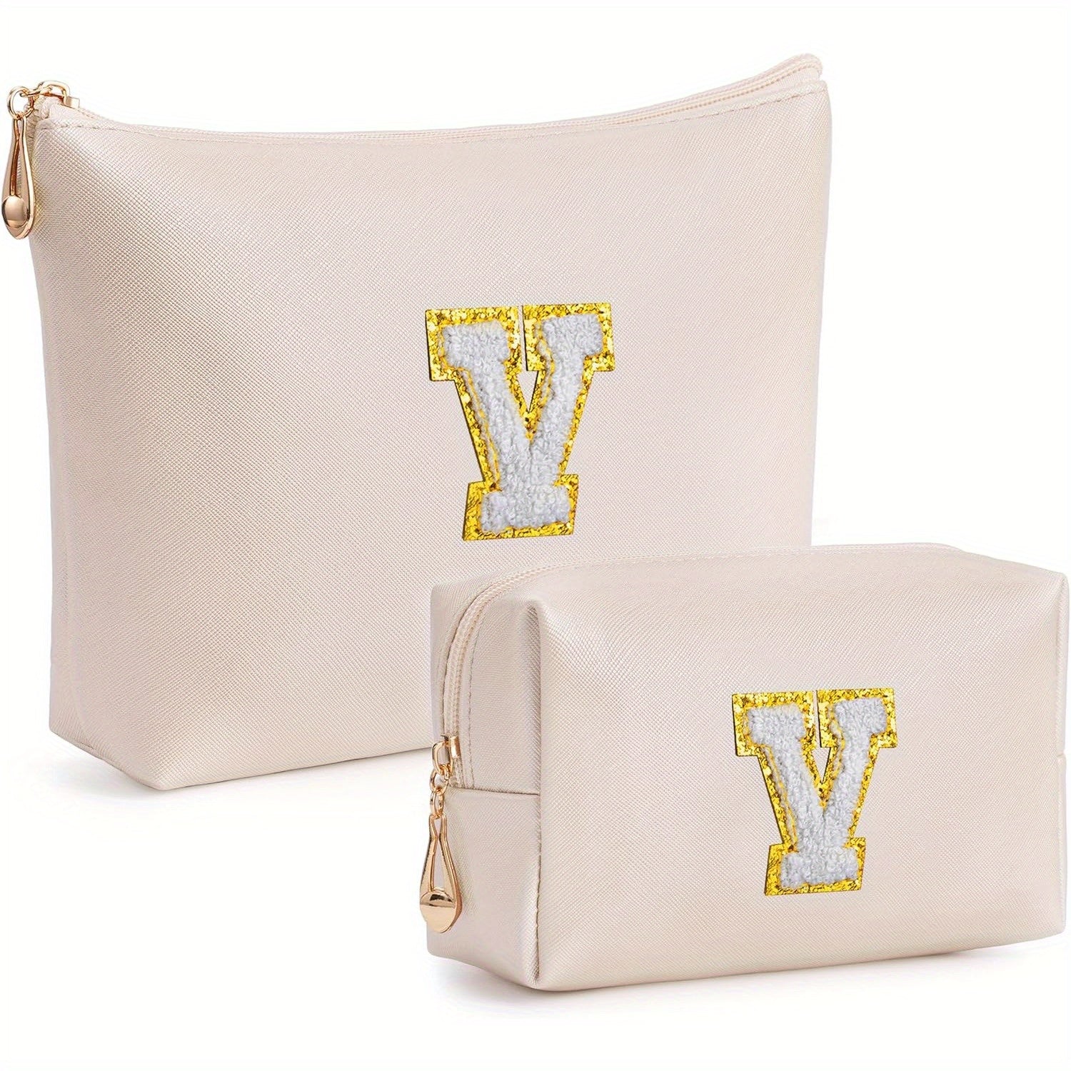 2 piezas de bonitos estuches de maquillaje con iniciales para regalar a amigas, exquisito regalo para el Día de la Madre, estuche de maquillaje impermeable de cuero sintético PU, letras de la A a la Z en color rosa.