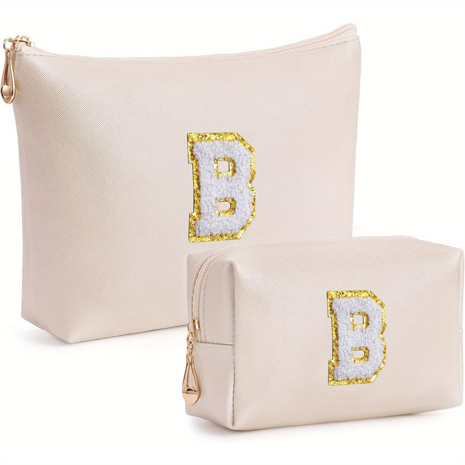 2 piezas de bonitos estuches de maquillaje con iniciales para regalar a amigas, exquisito regalo para el Día de la Madre, estuche de maquillaje impermeable de cuero sintético PU, letras de la A a la Z en color rosa.