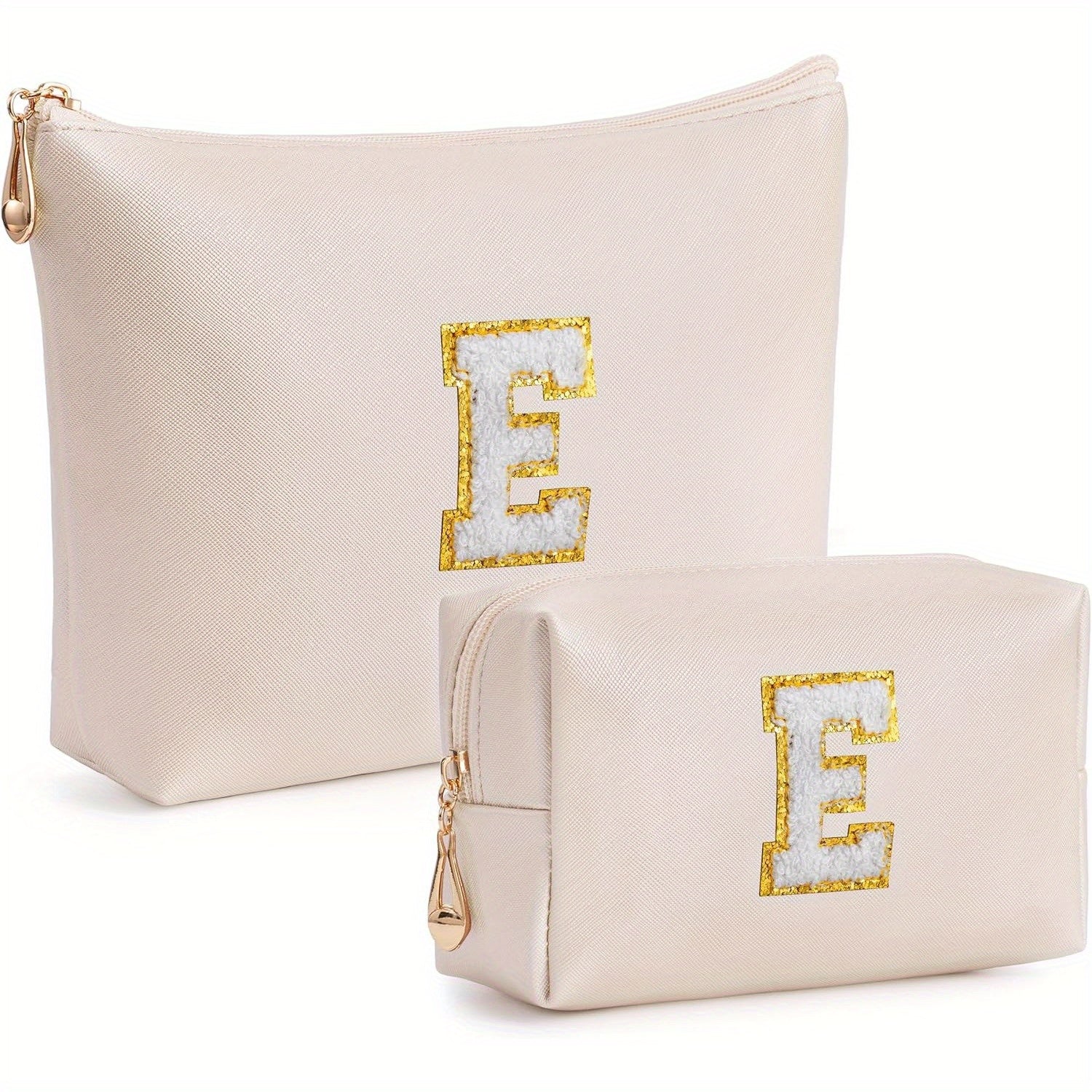 2 piezas de bonitos estuches de maquillaje con iniciales para regalar a amigas, exquisito regalo para el Día de la Madre, estuche de maquillaje impermeable de cuero sintético PU, letras de la A a la Z en color rosa.