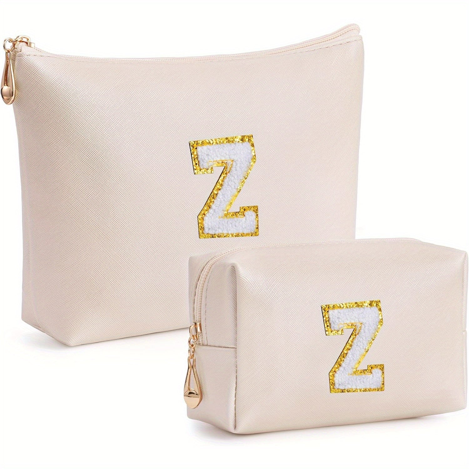 2 piezas de bonitos estuches de maquillaje con iniciales para regalar a amigas, exquisito regalo para el Día de la Madre, estuche de maquillaje impermeable de cuero sintético PU, letras de la A a la Z en color rosa.