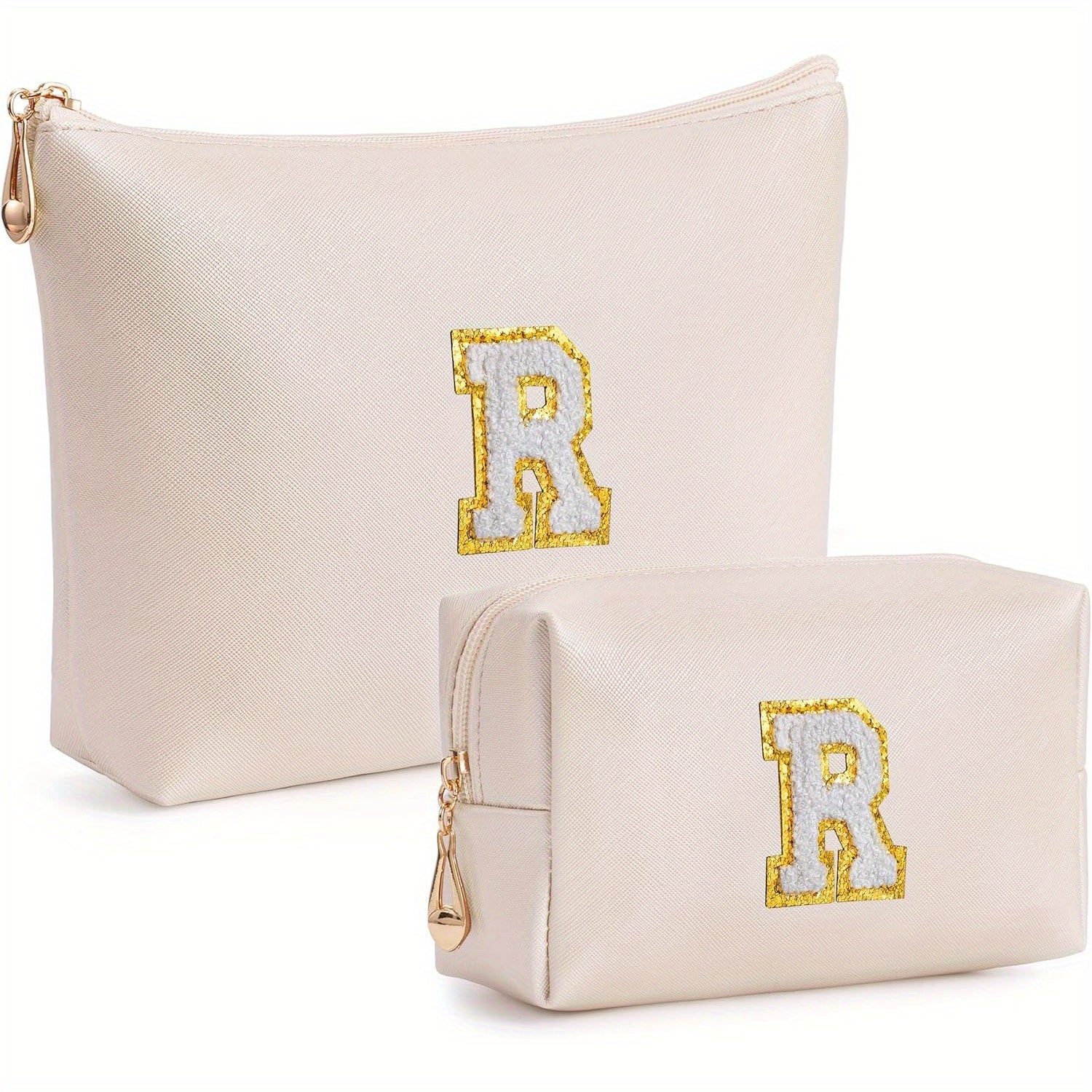 2 piezas de bonitos estuches de maquillaje con iniciales para regalar a amigas, exquisito regalo para el Día de la Madre, estuche de maquillaje impermeable de cuero sintético PU, letras de la A a la Z en color rosa.