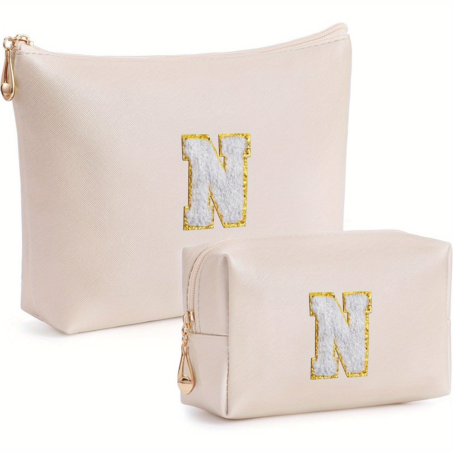 2 piezas de bonitos estuches de maquillaje con iniciales para regalar a amigas, exquisito regalo para el Día de la Madre, estuche de maquillaje impermeable de cuero sintético PU, letras de la A a la Z en color rosa.