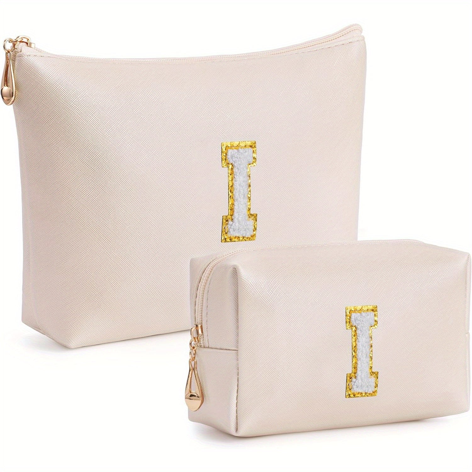 2 piezas de bonitos estuches de maquillaje con iniciales para regalar a amigas, exquisito regalo para el Día de la Madre, estuche de maquillaje impermeable de cuero sintético PU, letras de la A a la Z en color rosa.