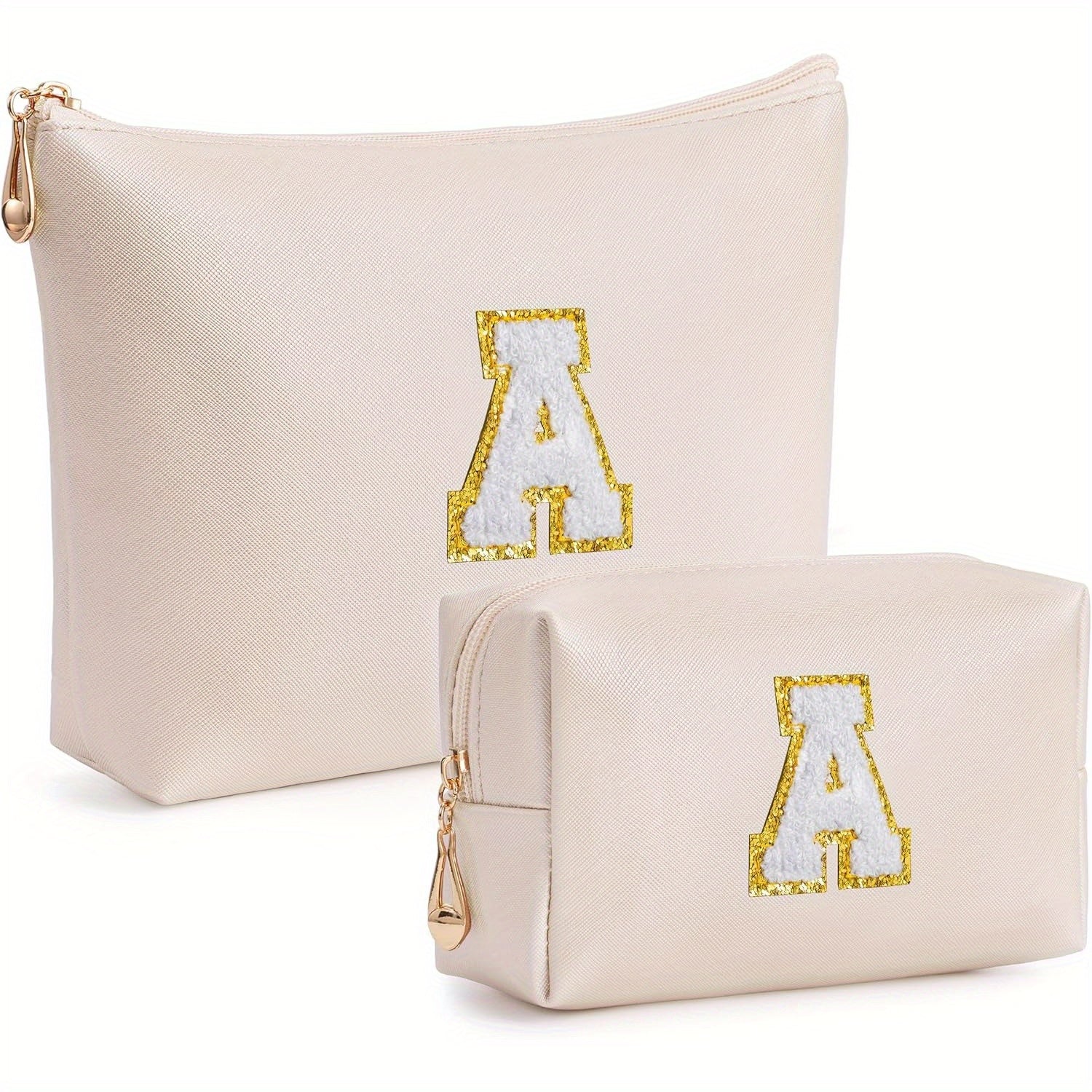 2 piezas de bonitos estuches de maquillaje con iniciales para regalar a amigas, exquisito regalo para el Día de la Madre, estuche de maquillaje impermeable de cuero sintético PU, letras de la A a la Z en color rosa.