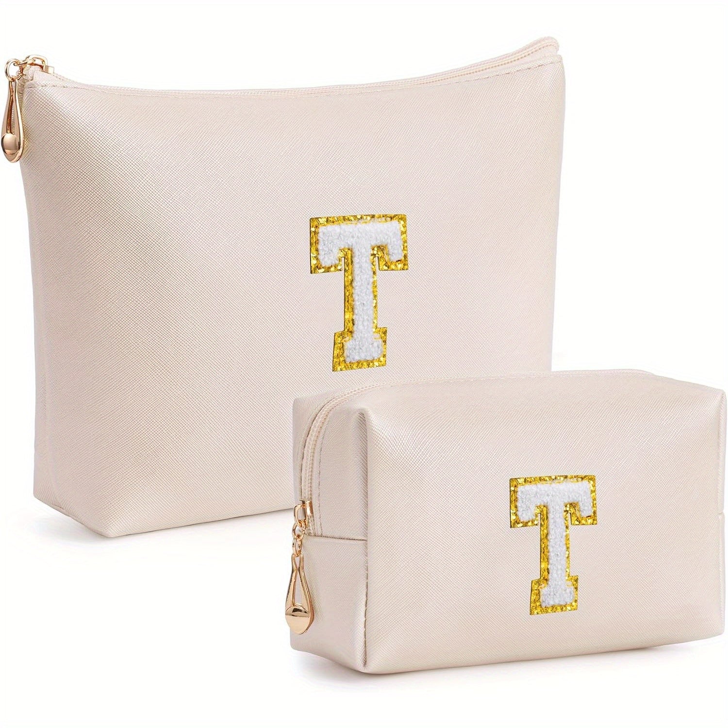 2 piezas de bonitos estuches de maquillaje con iniciales para regalar a amigas, exquisito regalo para el Día de la Madre, estuche de maquillaje impermeable de cuero sintético PU, letras de la A a la Z en color rosa.