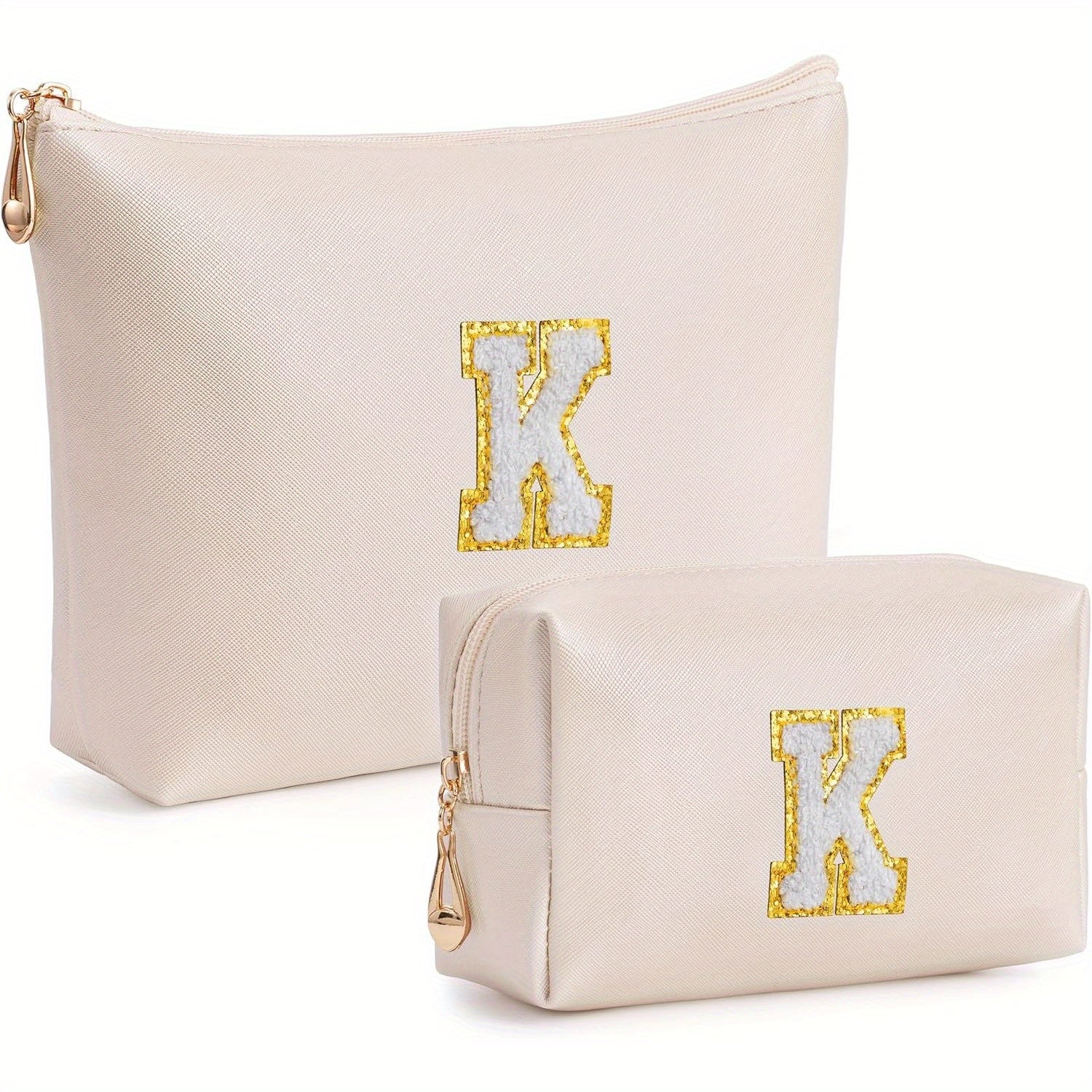 2 piezas de bonitos estuches de maquillaje con iniciales para regalar a amigas, exquisito regalo para el Día de la Madre, estuche de maquillaje impermeable de cuero sintético PU, letras de la A a la Z en color rosa.