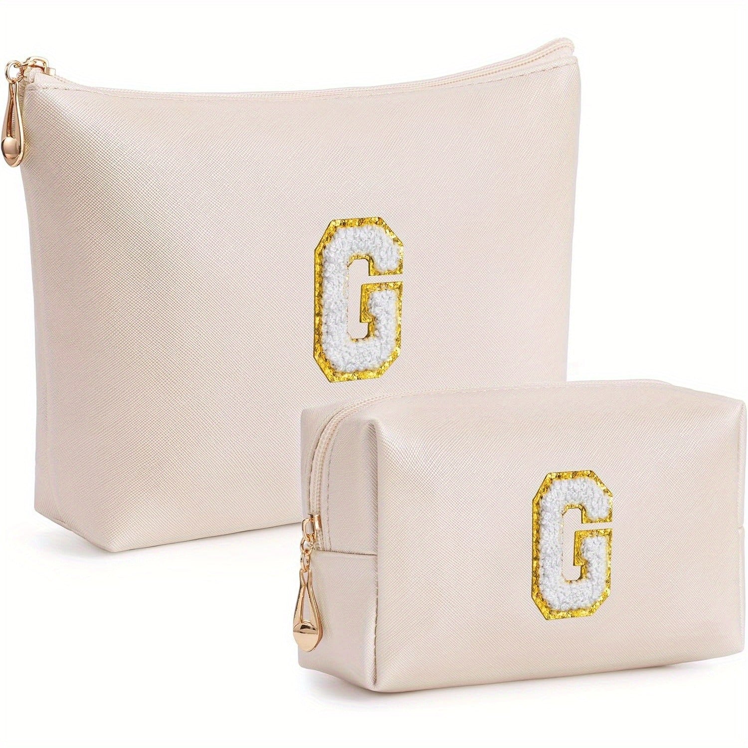 2 piezas de bonitos estuches de maquillaje con iniciales para regalar a amigas, exquisito regalo para el Día de la Madre, estuche de maquillaje impermeable de cuero sintético PU, letras de la A a la Z en color rosa.