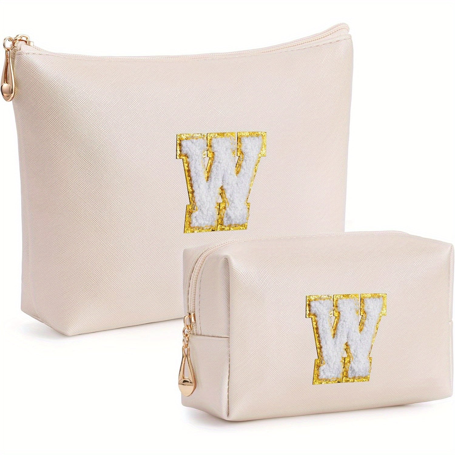 2 piezas de bonitos estuches de maquillaje con iniciales para regalar a amigas, exquisito regalo para el Día de la Madre, estuche de maquillaje impermeable de cuero sintético PU, letras de la A a la Z en color rosa.