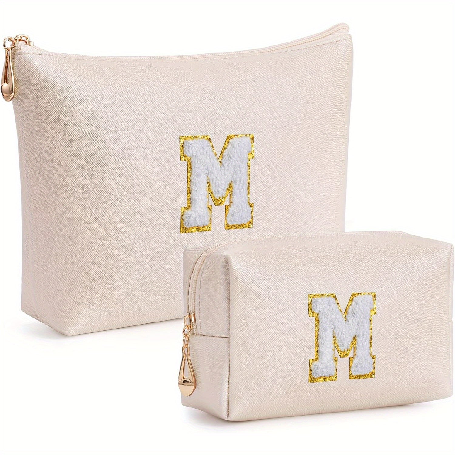 2 piezas de bonitos estuches de maquillaje con iniciales para regalar a amigas, exquisito regalo para el Día de la Madre, estuche de maquillaje impermeable de cuero sintético PU, letras de la A a la Z en color rosa.