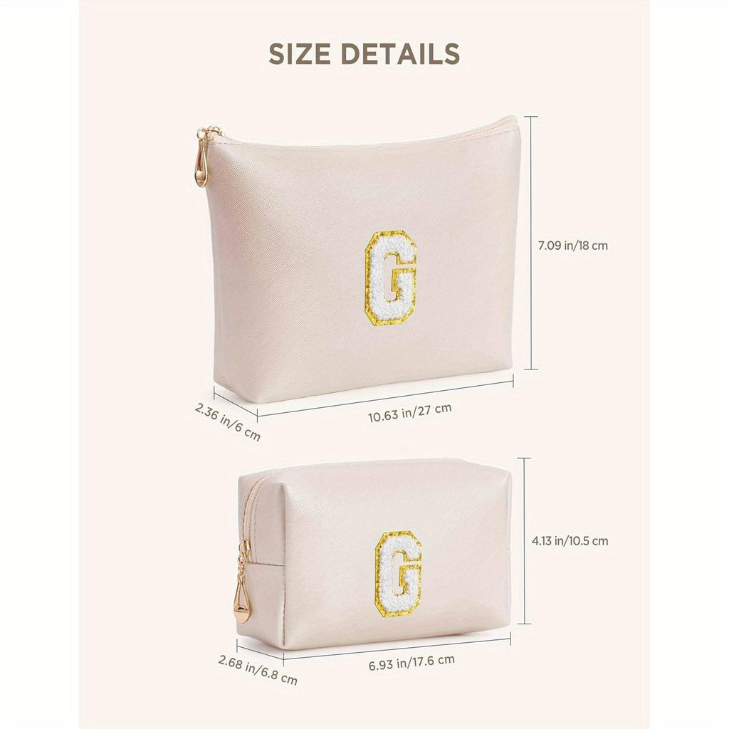 2 piezas de bonitos estuches de maquillaje con iniciales para regalar a amigas, exquisito regalo para el Día de la Madre, estuche de maquillaje impermeable de cuero sintético PU, letras de la A a la Z en color rosa.