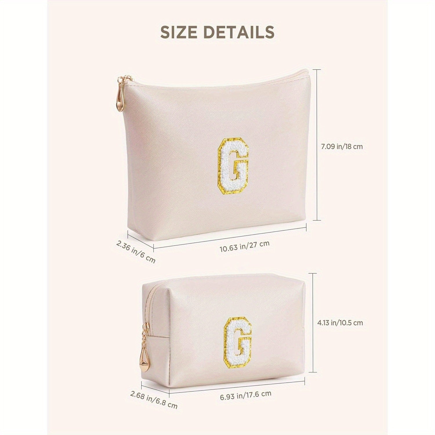 2 piezas de bonitos estuches de maquillaje con iniciales para regalar a amigas, exquisito regalo para el Día de la Madre, estuche de maquillaje impermeable de cuero sintético PU, letras de la A a la Z en color rosa.