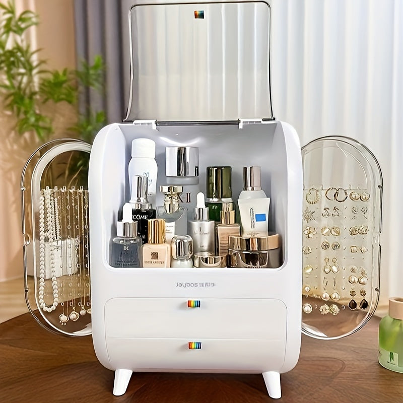 Portable Light Luxury Series Multi-Function Make Up Case Cosmetic Storage, Skin Care Products Jewelry Organizer Lipstick Box - White