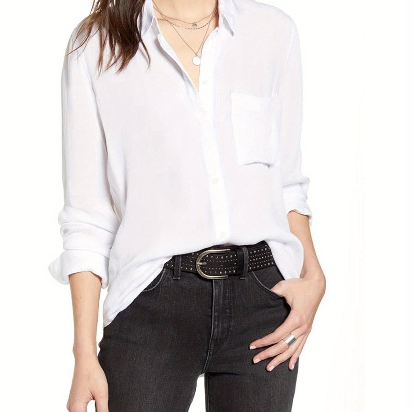 Camisas de mujer con botones y bolsillos Blusas de oficina de manga larga Blusas informales de vestir Camisas ajustadas de gasa S-XXL