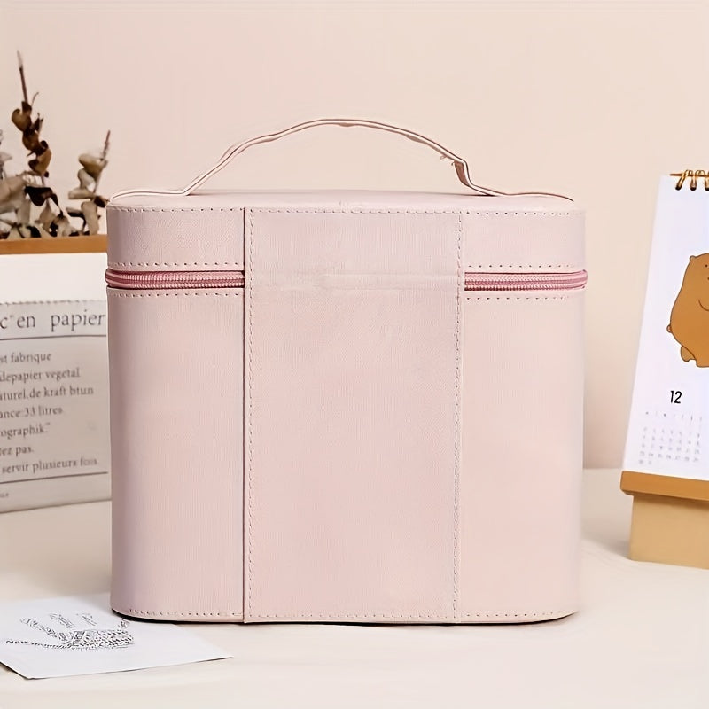 Neceser de maquillaje de gran capacidad de inspiración vintage: estuche cosmético multicapa para mujer, organizador de viaje portátil con espacio para joyas, plástico resistente, caja de maquillaje, TU-SN-HZB633-BE-1P.