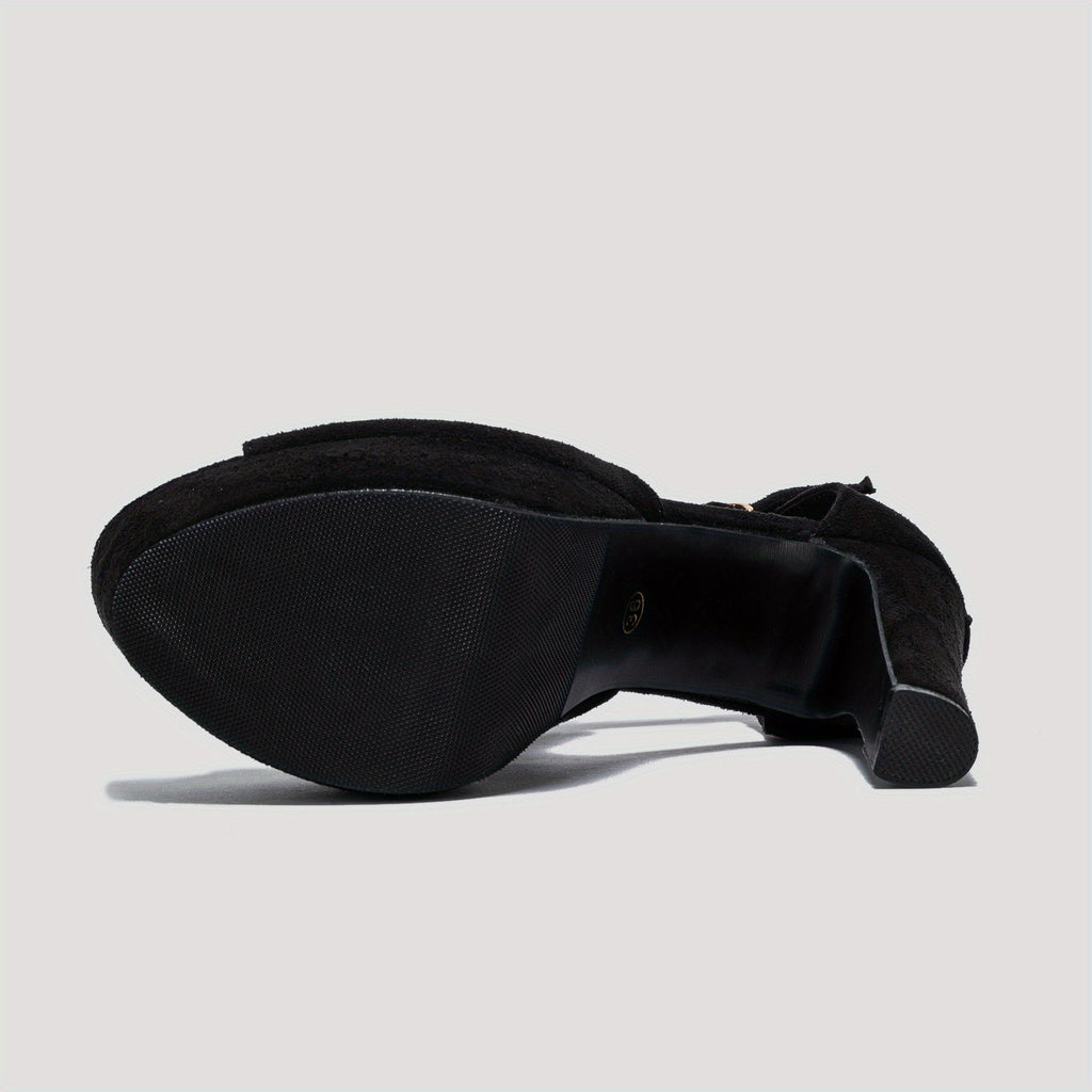 Sandalias sexy con tacón grueso y aberturas - Zapatos de tacón con punta abierta para mujer - Tacones de plataforma de moda con correa con hebilla