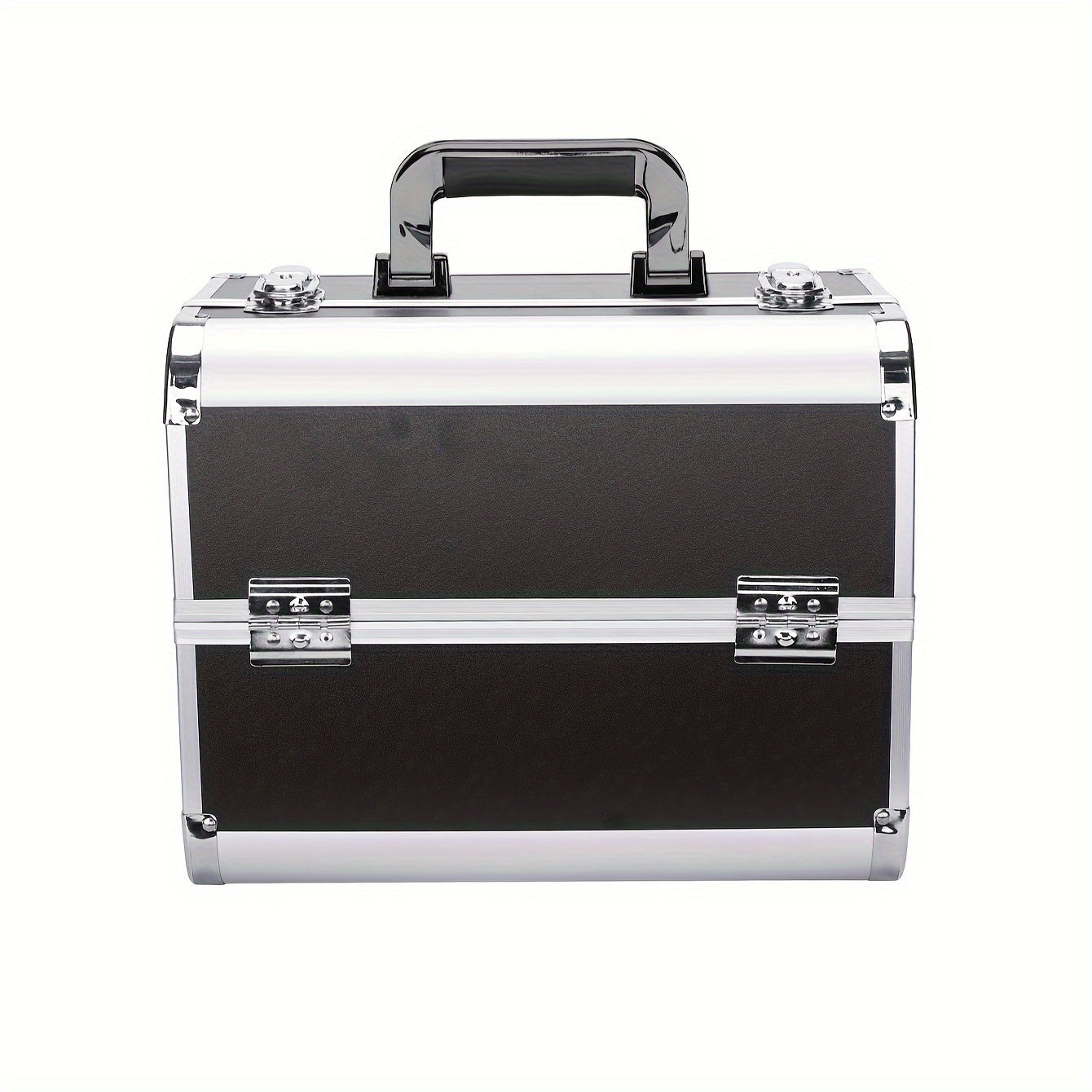 Organizador de maquillaje, estuche grande con bandeja, estuche de maquillaje con soporte para brochas, cierre, almacenamiento portátil para cosméticos de viaje, estuche metálico para maquillaje.