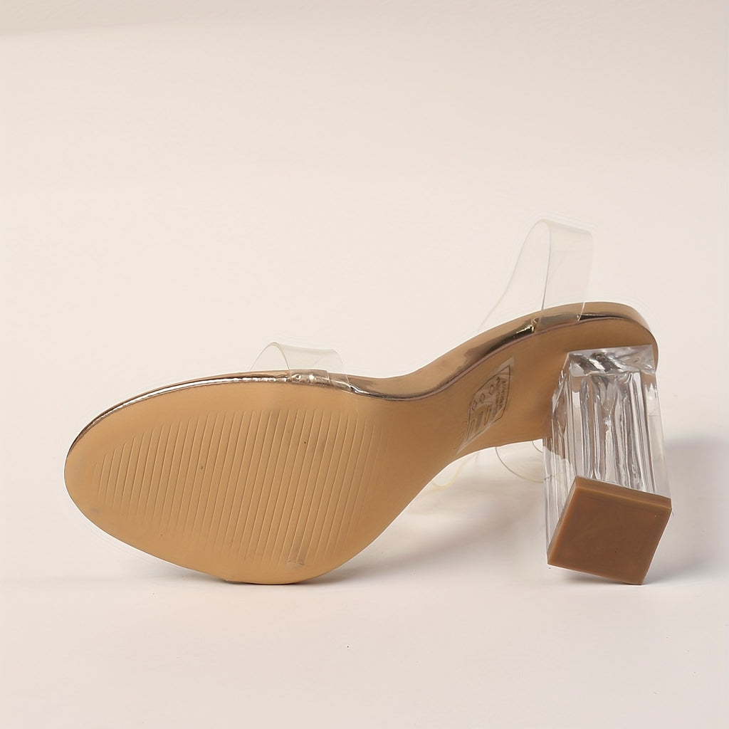 Sandalias de tacón ancho para mujer: cómodas sandalias abiertas con correa y hebilla, tacones con correa transparente, perfectas para fiestas y eventos nocturnos, el regalo ideal para mujeres a la moda.